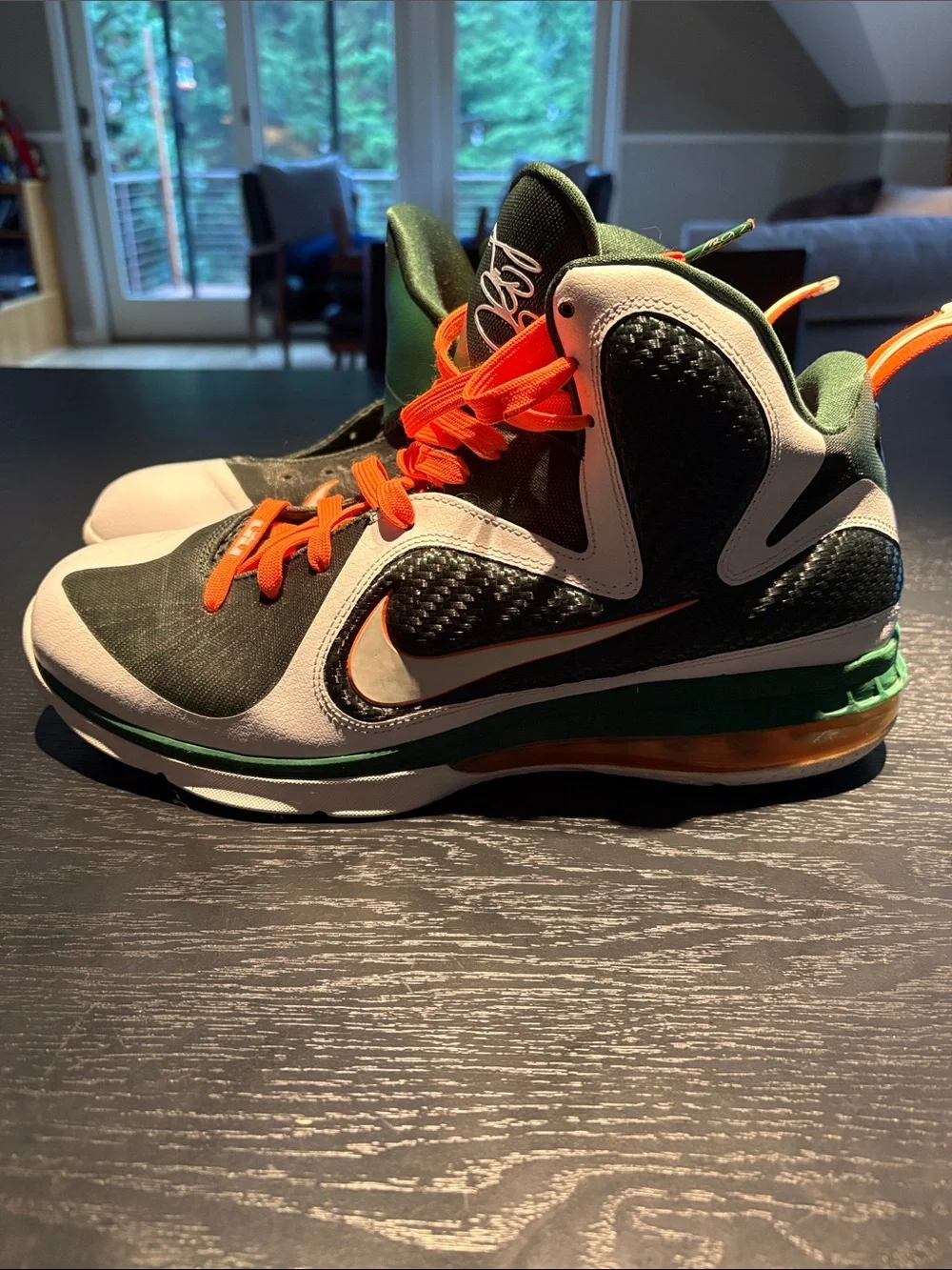 King James Nike  Men’s Basketball Sneakers - White, Dark Green & Orange size 12